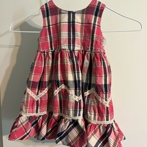 Ralph Lauren blue label plaid prairie dress in size 18M.  Lace embellishment.